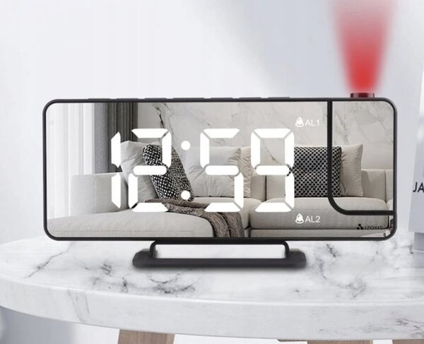 4V1 Projekcijski budilica s LCD zaslonom i ogledalom crnim
