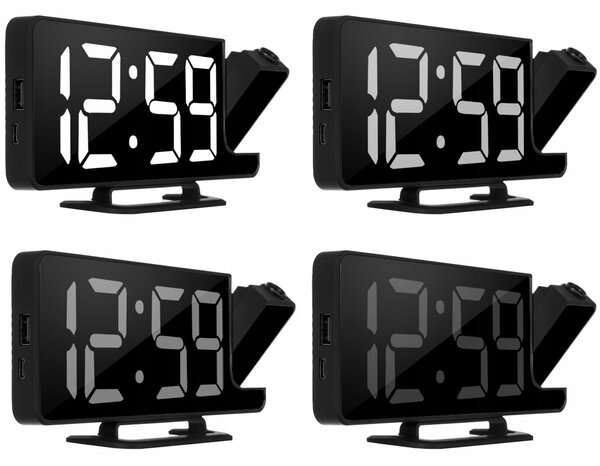 4V1 Projekcijski budilica s LCD zaslonom i ogledalom crnim