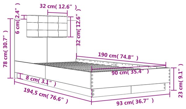 Okvir kreveta s uzglavljem bijeli 90x190 cm konstruirano drvo - Bijela / 90 x 190 cm