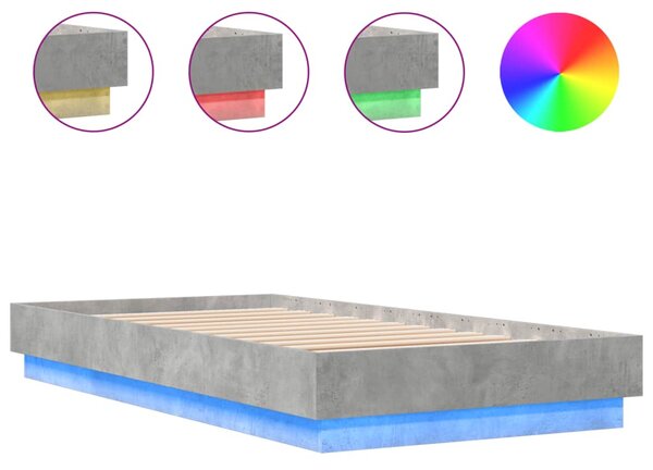 Okvir kreveta s LED svjetlima siva boja betona 75 x 190 cm - Siva / 75 x 190 cm