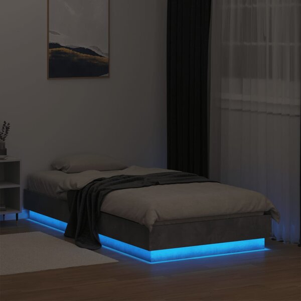 Okvir kreveta s LED svjetlima siva boja betona 75 x 190 cm - Siva / 75 x 190 cm