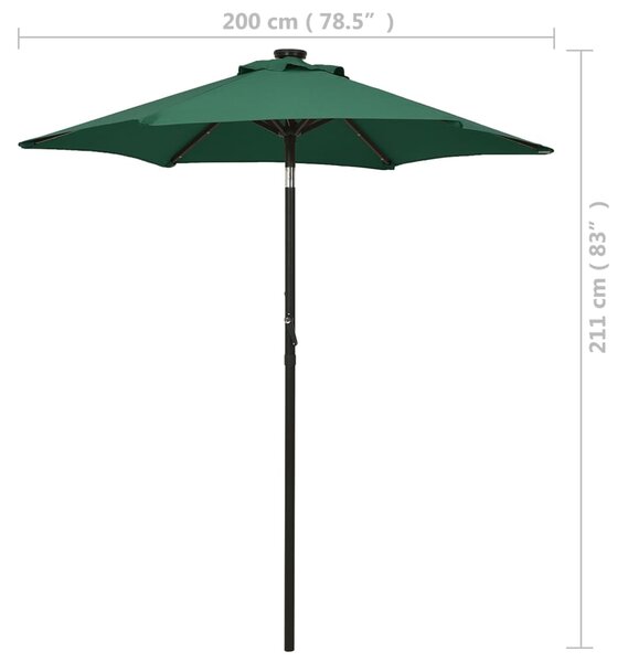 Vrtni suncobran s LED svjetlima zeleni 200 x 211 cm aluminijski - Zelena / N/A