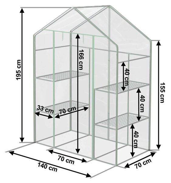 Garden staklenik s policama 140x71x195cm