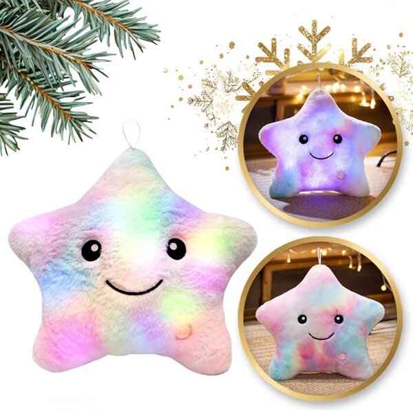 Božićni jastuk - zvijezda pinky LED 40x35cm