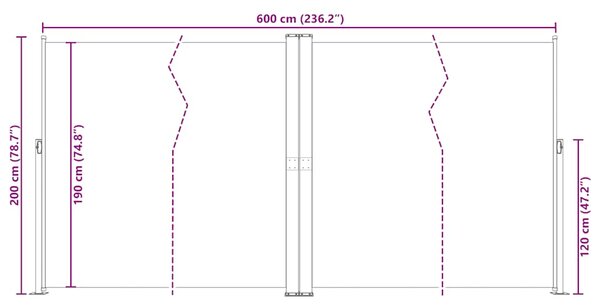 Uvlačiva bočna tenda crna 200 x 600 cm - Crna / 200 x 600 cm