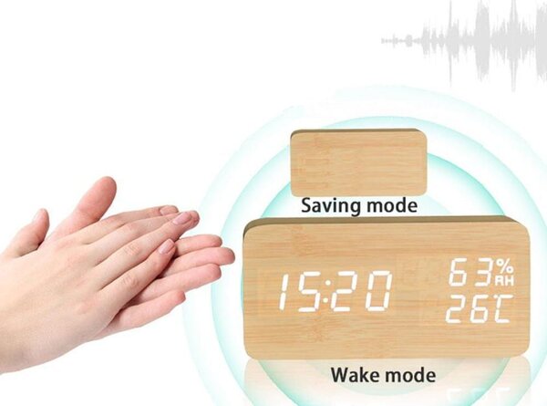 4v1 drvena moderna elektronički budilica smeđa