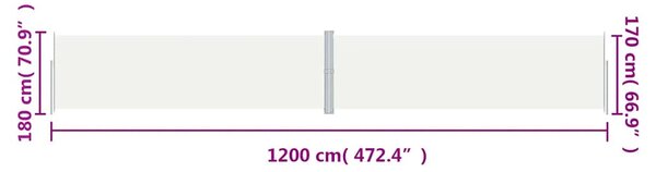 Uvlačiva bočna tenda krem 180 x 1200 cm - Krema / 180 x 1200 cm