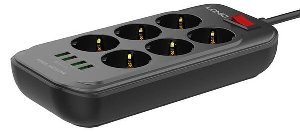 Električna podjela 6 utičnice 230V 4x USB punilo 3.4a crna 2m 2m