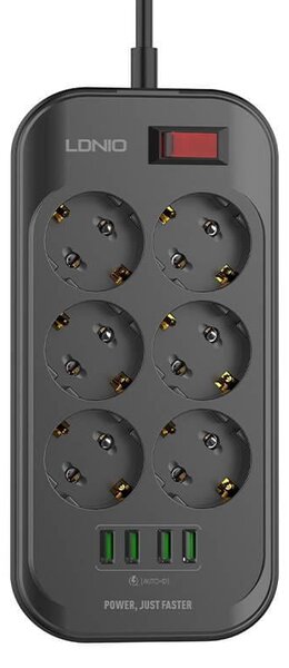 Električna podjela 6 utičnice 230V 4x USB punilo 3.4a crna 2m 2m