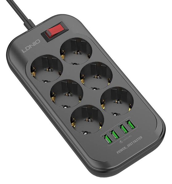 Električna podjela 6 utičnice 230V 4x USB punilo 3.4a crna 2m 2m