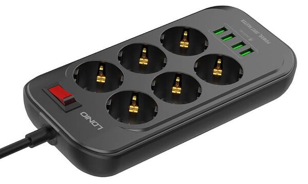 Električna podjela 6 utičnice 230V 4x USB punilo 3.4a crna 2m 2m