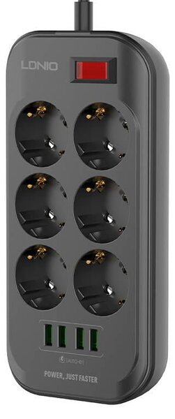 Električna podjela 6 utičnice 230V 4x USB punilo 3.4a crna 2m 2m