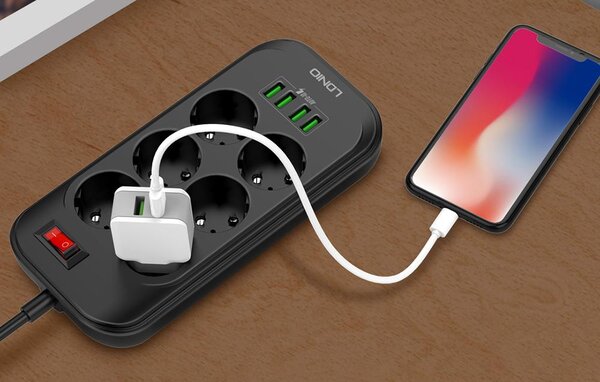 Električna podjela 6 utičnice 230V 4x USB punilo 3.4a crna 2m 2m
