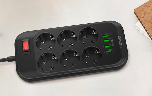 Električna podjela 6 utičnice 230V 4x USB punilo 3.4a crna 2m 2m