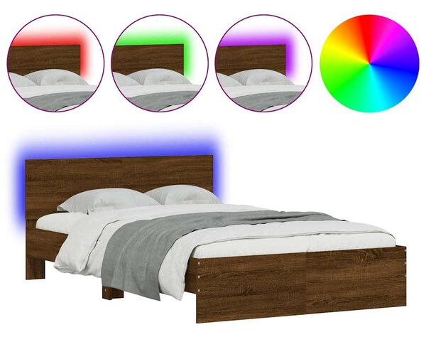 Okvir kreveta s uzglavljem LED smeđa boja hrasta 140x190 cm - Smeđa / 140 x 190 cm