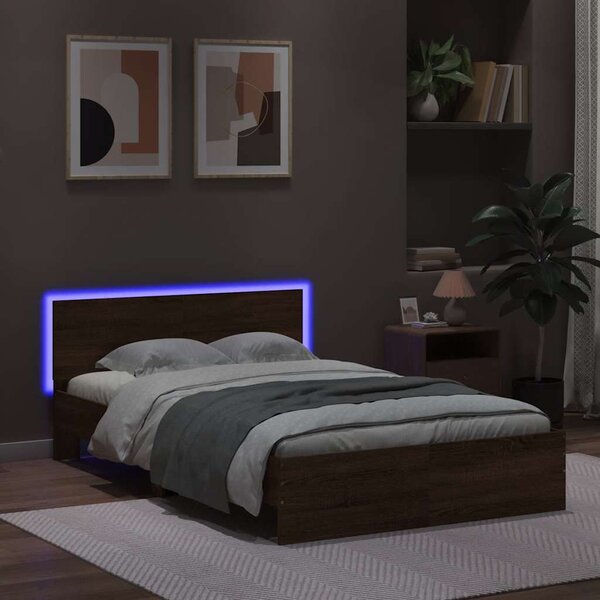 Okvir kreveta s uzglavljem LED smeđa boja hrasta 140x190 cm - Smeđa / 140 x 190 cm