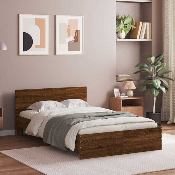 Okvir kreveta s uzglavljem LED smeđa boja hrasta 140x190 cm - Smeđa / 140 x 190 cm