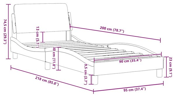 Okvir kreveta s uzglavljem Dover crni 90x200cm od tkanine - Crna / 90 x 200 cm