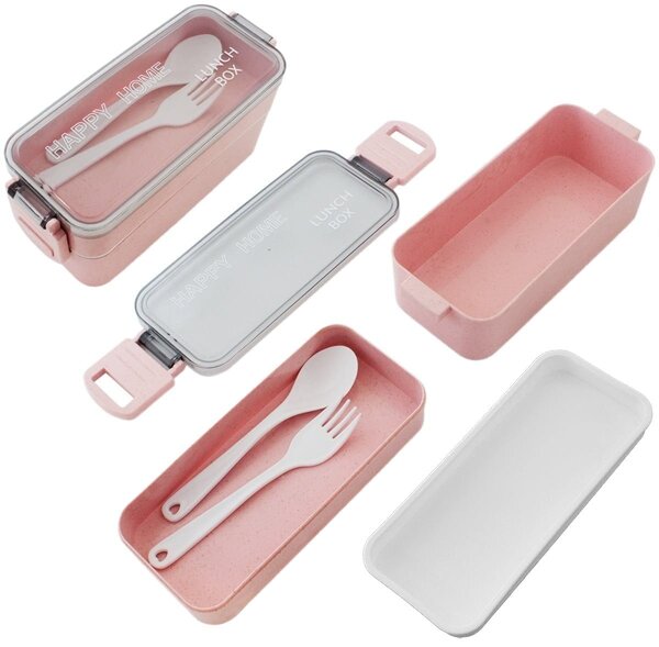 Prenosna lunch box posoda za hrano 750ml + pribor roza akcija - aptel