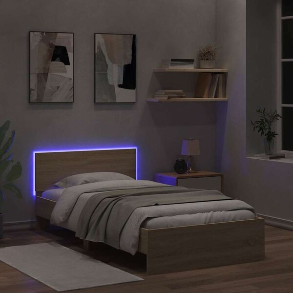 Okvir kreveta s uzglavljem LED boja hrasta sonome 100 x 200 cm - Smeđa / 100 x 200 cm
