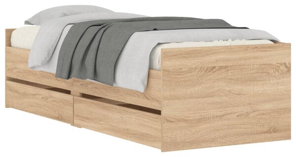 Okvir kreveta s ladicama boja hrasta 75 x 190 cm za jednu osobu - Smeđa / 75 x 190 cm