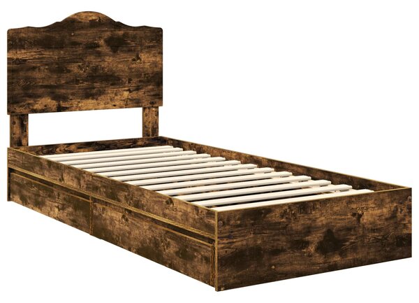Krevet s od storage s ladicama Dimljeni hrast 70 x 190 cm - Smeđa / 70 x 190 cm