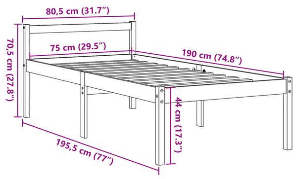 Krevet za starije osobe voštano smeđi 75 x 190 cm od borovine - Smeđa / 75 x 190 cm