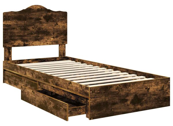 Krevet s od storage s ladicama Dimljeni hrast 70 x 190 cm - Smeđa / 70 x 190 cm