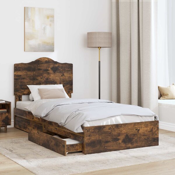 Krevet s od storage s ladicama Dimljeni hrast 70 x 190 cm - Smeđa / 70 x 190 cm