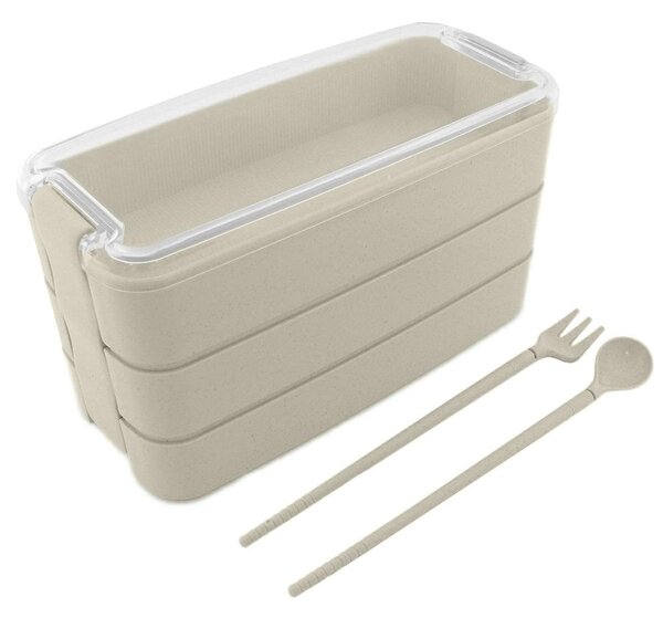 Prenosna lunch box posoda za hrano 900ml + pribor bež akcija - aptel