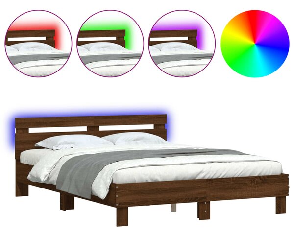 Okvir kreveta s uzglavljem LED smeđa boja hrasta 150 x 200 cm - Smeđa / 150 x 200 cm