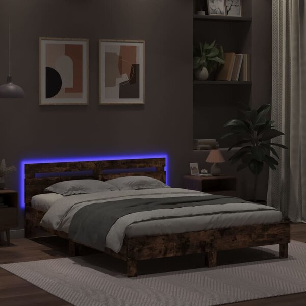 Okvir kreveta s uzglavljem LED smeđa boja hrasta 150 x 200 cm - Smeđa / 150 x 200 cm