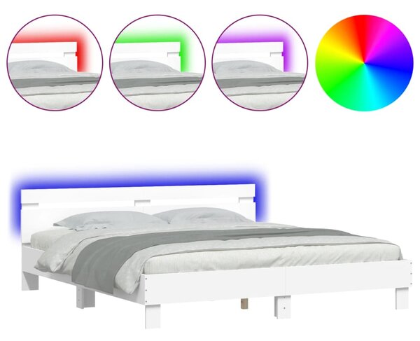 Okvir kreveta s uzglavljem i LED bijeli 160 x 200 cm - Bijela / 160 x 200 cm