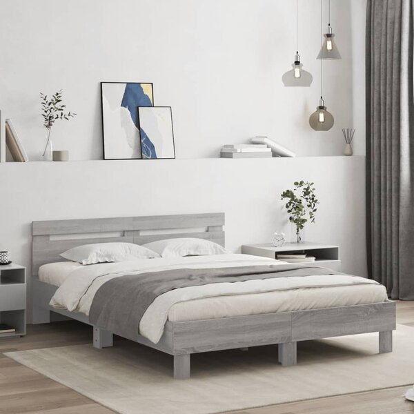 Okvir kreveta s uzglavljem LED siva boja hrasta 140x200 cm - Siva / 140 x 200 cm