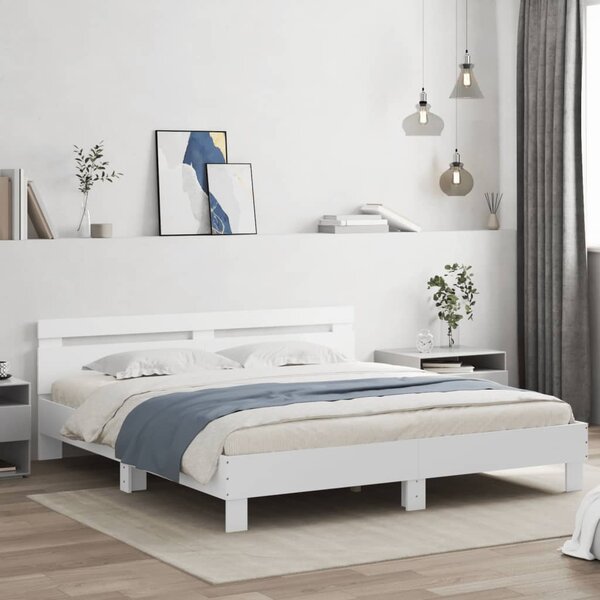 Okvir kreveta s uzglavljem i LED bijeli 160 x 200 cm - Bijela / 160 x 200 cm
