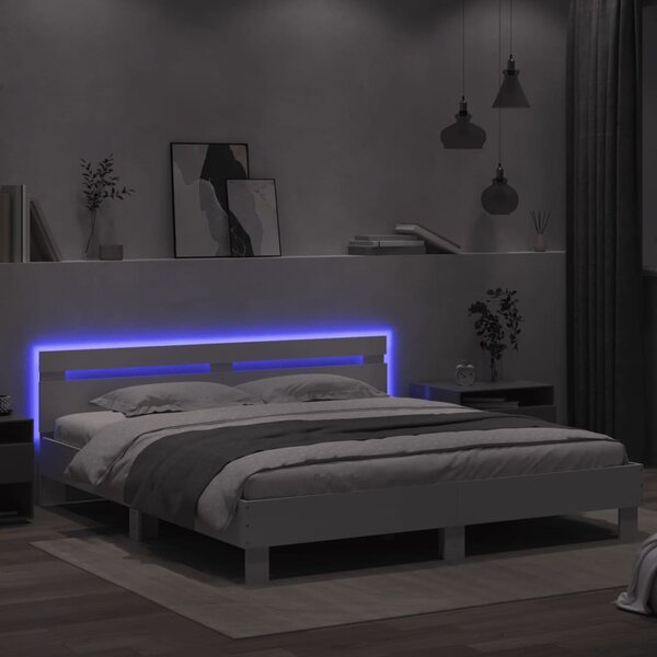 Okvir kreveta s uzglavljem i LED bijeli 160 x 200 cm - Bijela / 160 x 200 cm