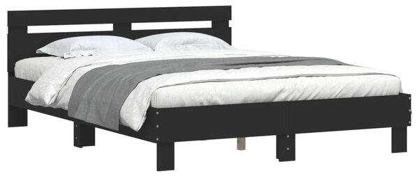 Okvir kreveta s uzglavljem crni 140x190 cm konstruiranog drva - Crna / 140 x 190 cm