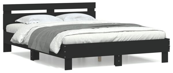 Okvir kreveta s uzglavljem crni 140x190 cm konstruiranog drva - Crna / 140 x 190 cm
