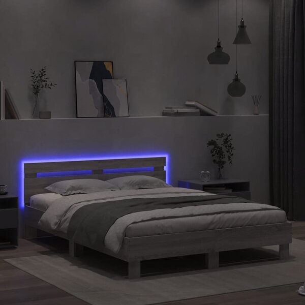 Okvir kreveta s uzglavljem LED siva boja hrasta 140x200 cm - Siva / 140 x 200 cm