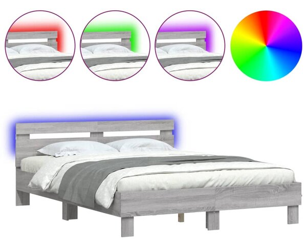 Okvir kreveta s uzglavljem LED siva boja hrasta 140x200 cm - Siva / 140 x 200 cm