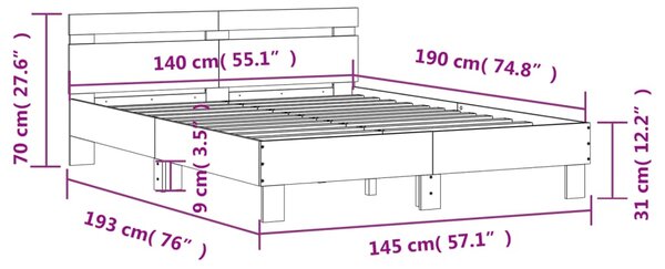 Okvir kreveta s uzglavljem crni 140x190 cm konstruiranog drva - Crna / 140 x 190 cm