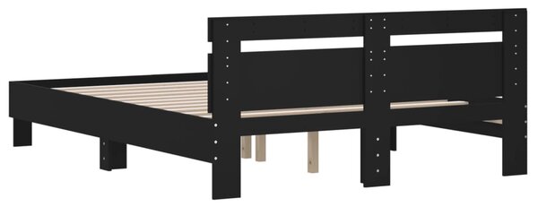 Okvir kreveta s uzglavljem crni 140x190 cm konstruiranog drva - Crna / 140 x 190 cm