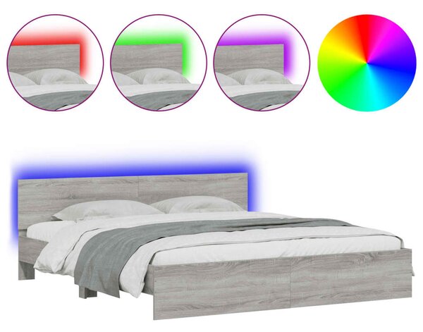 Okvir kreveta s uzglavljem LED siva boja hrasta 180 x 200 cm - Siva / 180 x 200 cm