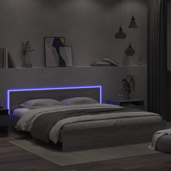Okvir kreveta s uzglavljem LED siva boja hrasta 180 x 200 cm - Siva / 180 x 200 cm