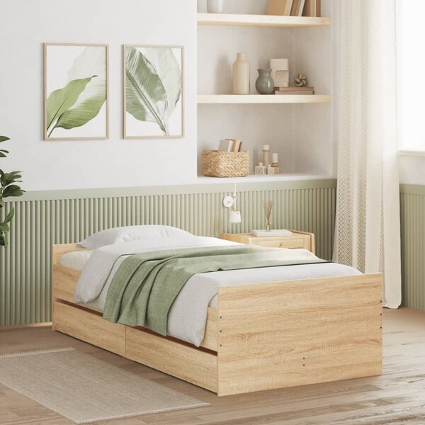Okvir kreveta s ladicama boja hrasta 90x200 cm - Smeđa / 90 x 200 cm