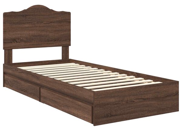 Krevet s od storage Smeđi hrast 70 x 190 cm Konstruirano drvo - Smeđa / 70 x 190 cm