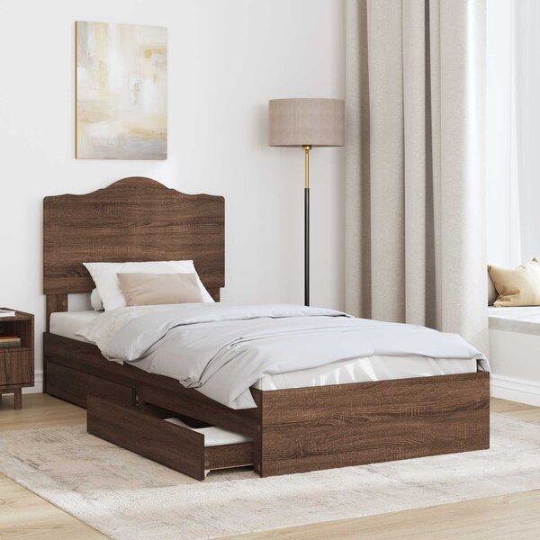 Krevet s od storage Smeđi hrast 70 x 190 cm Konstruirano drvo - Smeđa / 70 x 190 cm