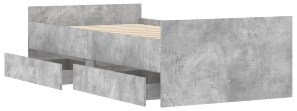 Okvir kreveta s ladicama boja betona 75 x 190 cm za jednu osobu - Siva / 75 x 190 cm