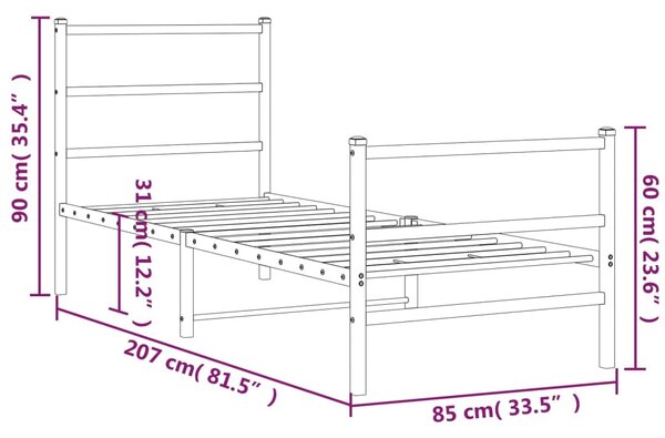 Metalni okvir kreveta s uzglavljem i podnožjem bijeli 80x200 cm - Bijela / 80 x 200 cm
