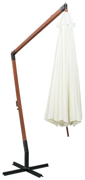 Viseći Suncobran 350 cm s Drvenom Šipkom Bijeli - Bijela / 3.5 x 2.9 m